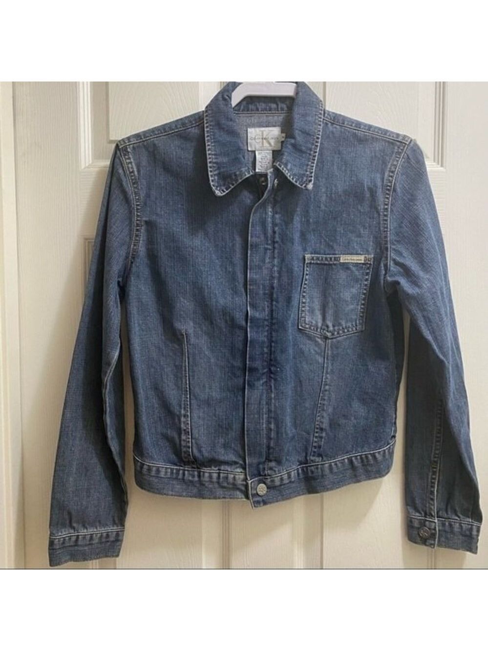 Calvin Klein Jacket Womens Size Medium Blue Denim Jean Jacket Full Zip Front